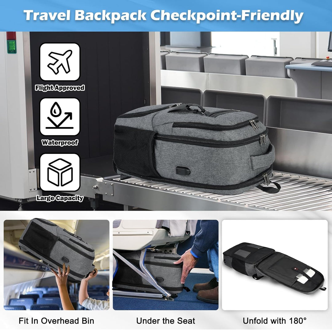 Waterproof travel backpack, great for electronics protection, includes USB charging & lunch pocket.