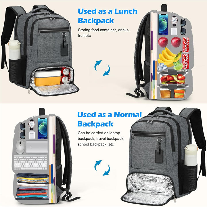 Stylish unisex school bag with padded laptop compartment, waterproof exterior, USB & insulated pocket.