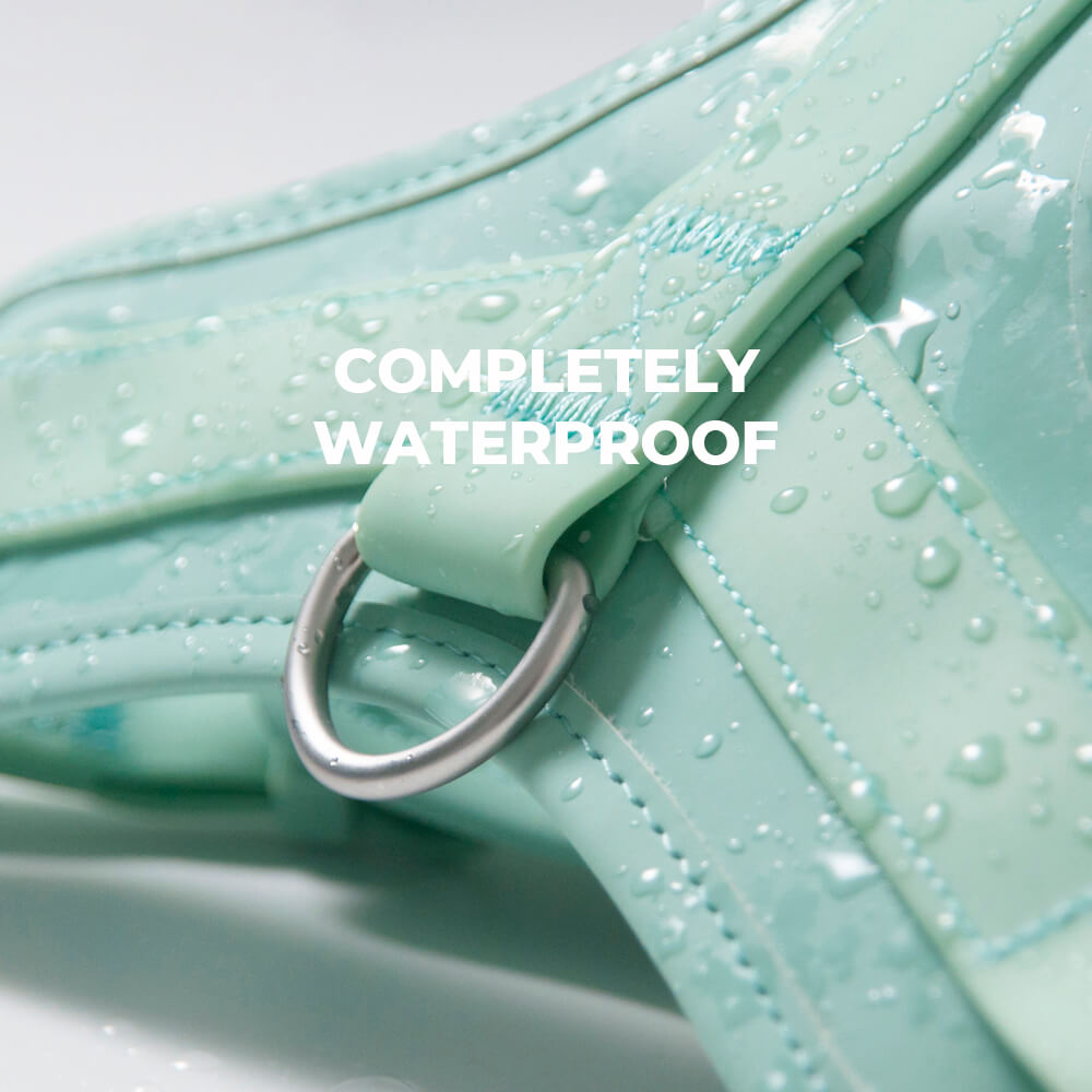 Unisex waterproof dog harness with reflective trim for safety, chew-proof design