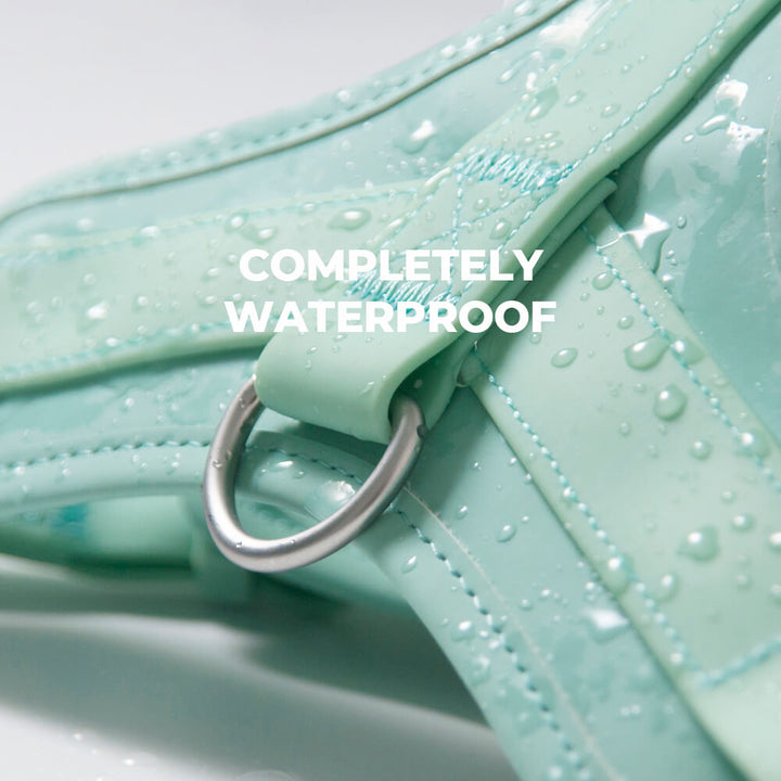 Unisex waterproof dog harness with reflective trim for safety, chew-proof design