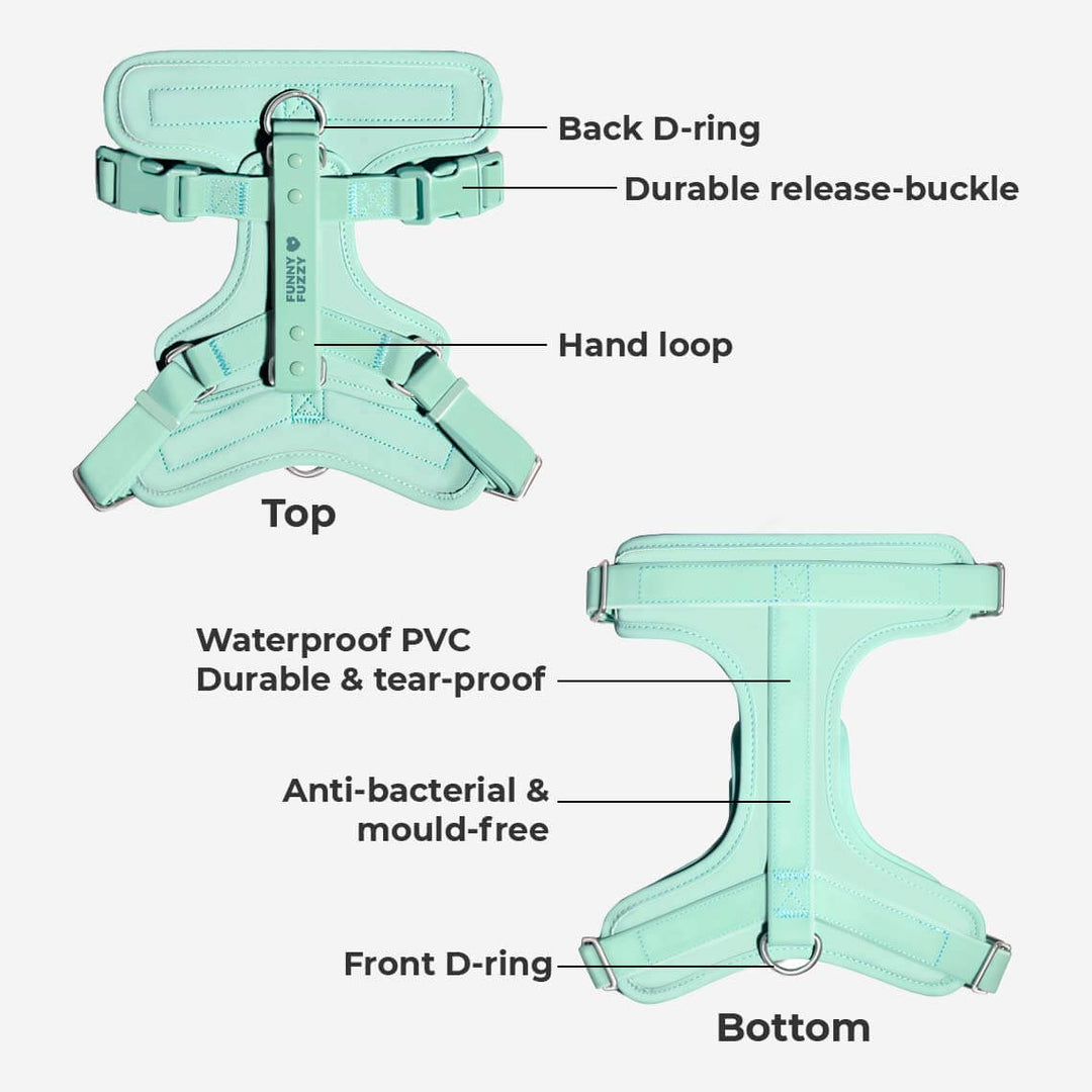 Tan waterproof no-pull dog harness, eco-friendly pet gear for all weather