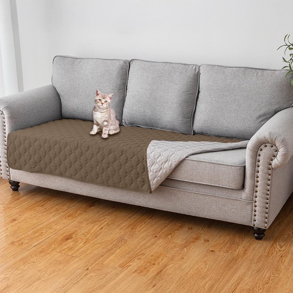 Unisex pet protector couch cover on a sofa, demonstrating full coverage and non-slip design, home decor