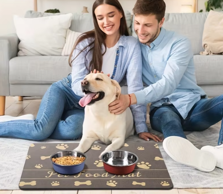 Unisex waterproof non-slip pet food mat for dogs and cats, easy clean feeding solution.