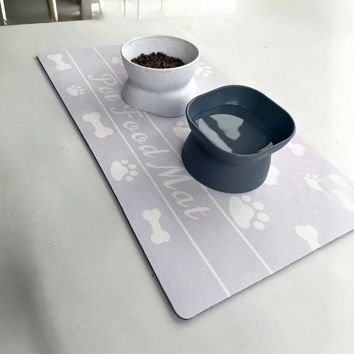 Durable pet food mat with anti-skid design, waterproof for dogs and cats for easy cleanup.