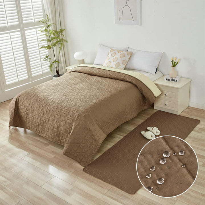 Close-up of waterproof pet mat fabric, showing textured non-slip surface, furniture protection, multi-purpose