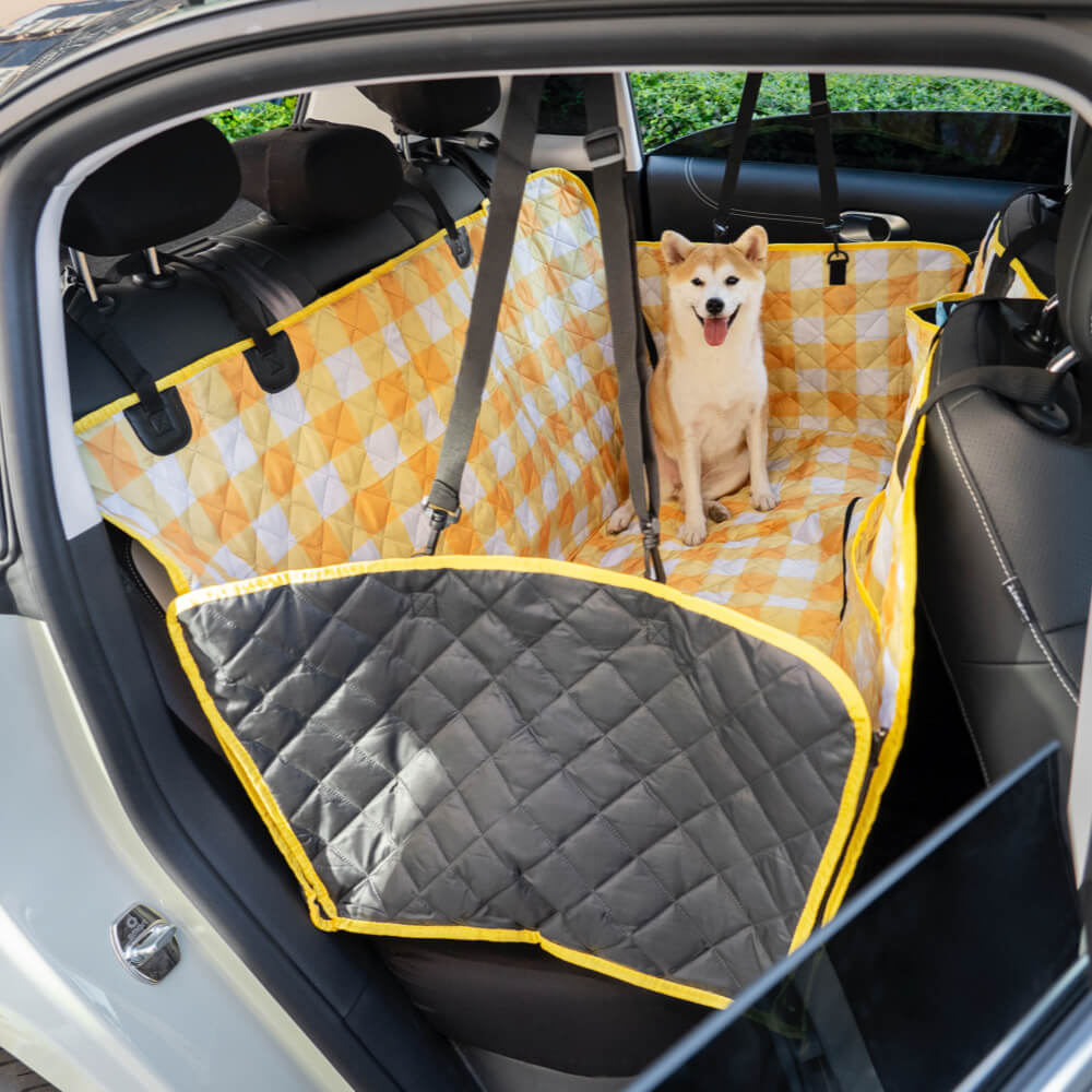 Waterproof Oxford fabric dog car seat cover, protects vehicle interior from pet messes, reliable travel
