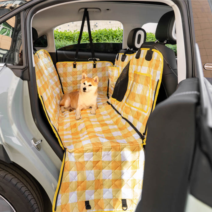 Black waterproof pet car seat cover, scratch-resistant dog accessory, durable pet travel gear