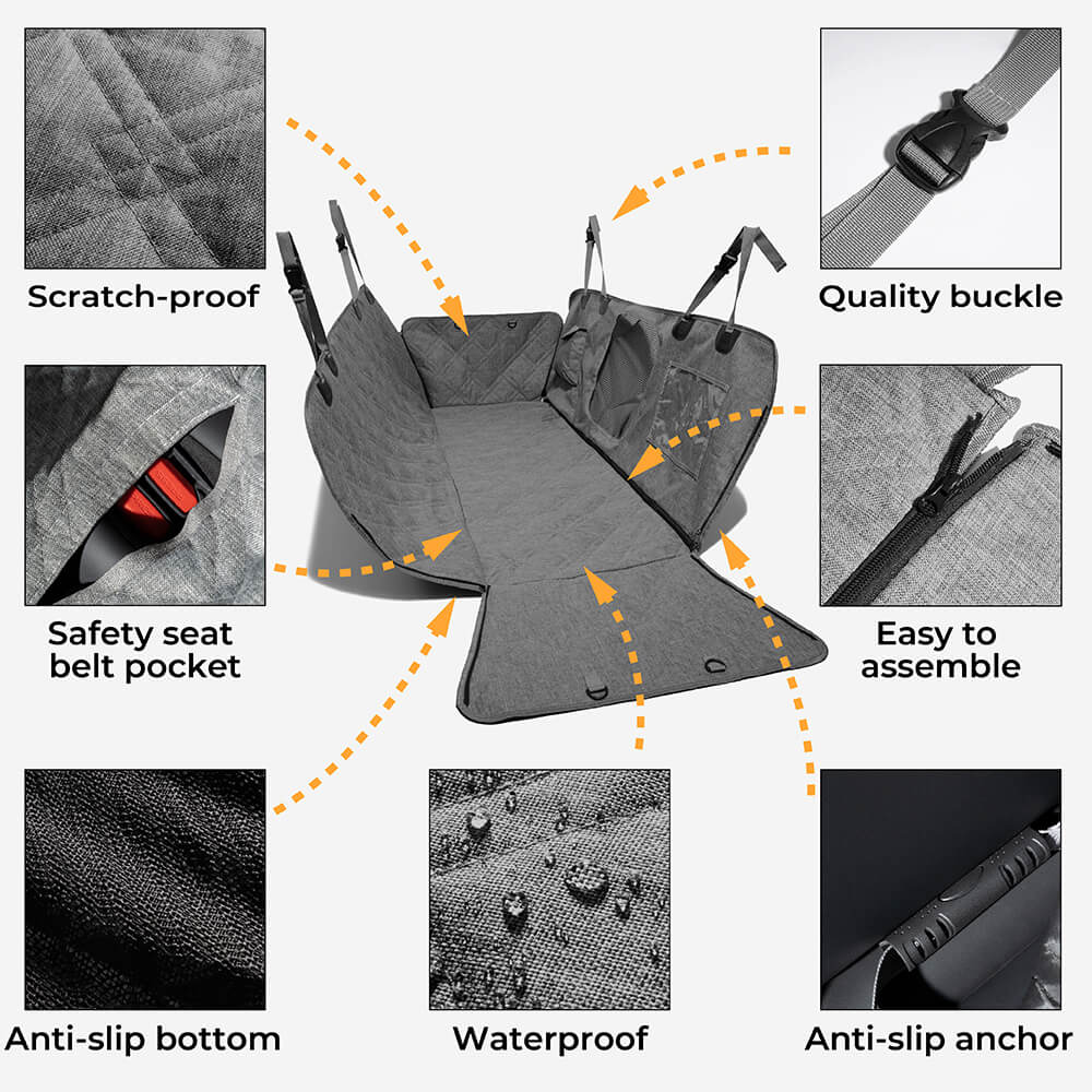 Unisex waterproof pet car seat cover, durable and scratch-resistant, essential dog travel accessory