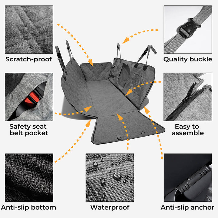 Unisex waterproof pet car seat cover, durable and scratch-resistant, essential dog travel accessory