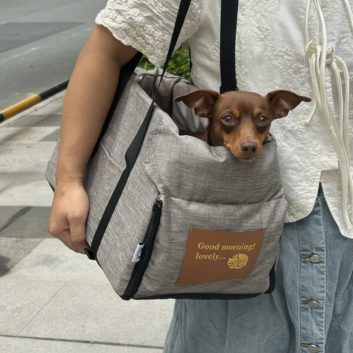 Small pet travel bed for cars, gray waterproof design, provides comfort on-the-go for pets