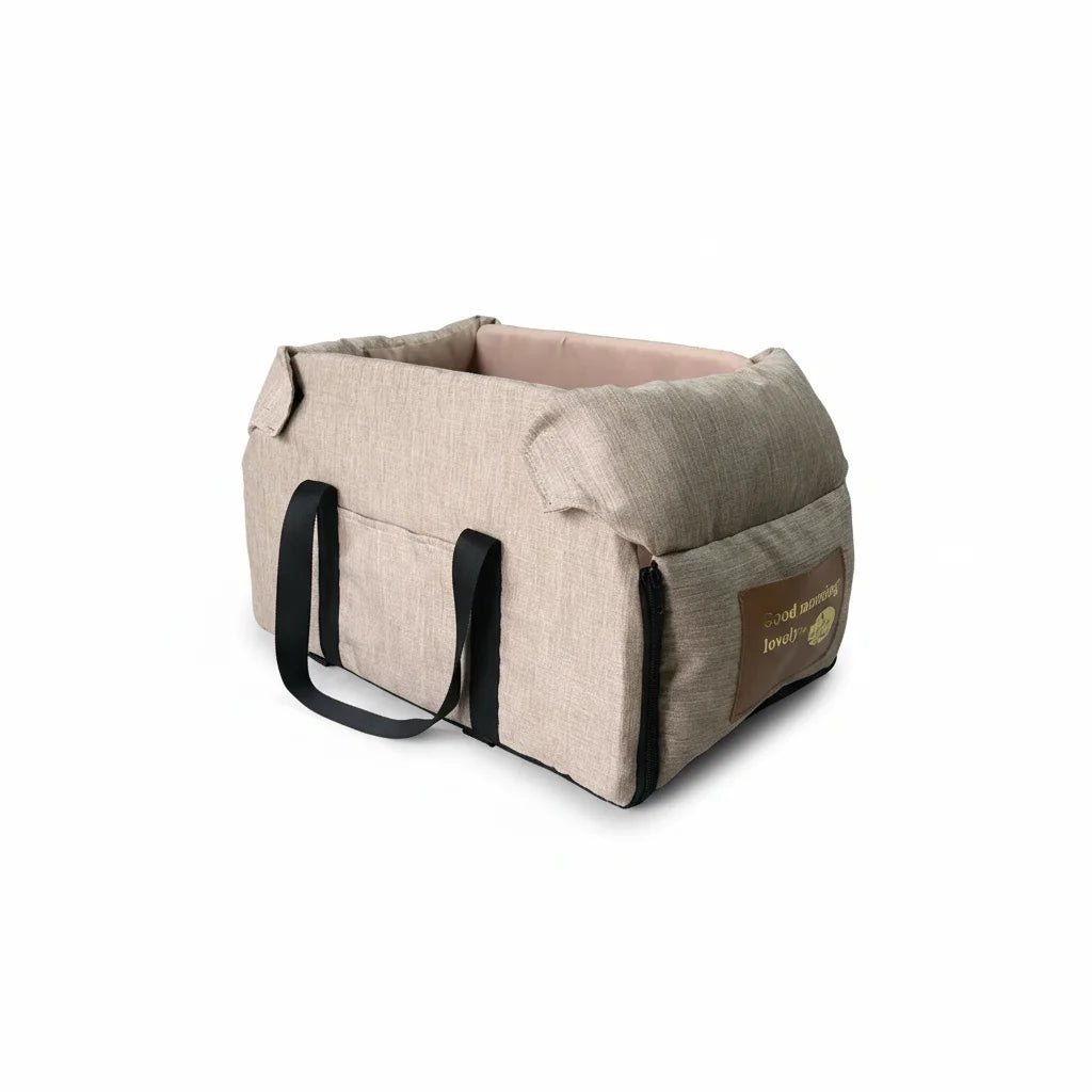 Compact and portable pet travel bed, black waterproof material for car trips, easy setup