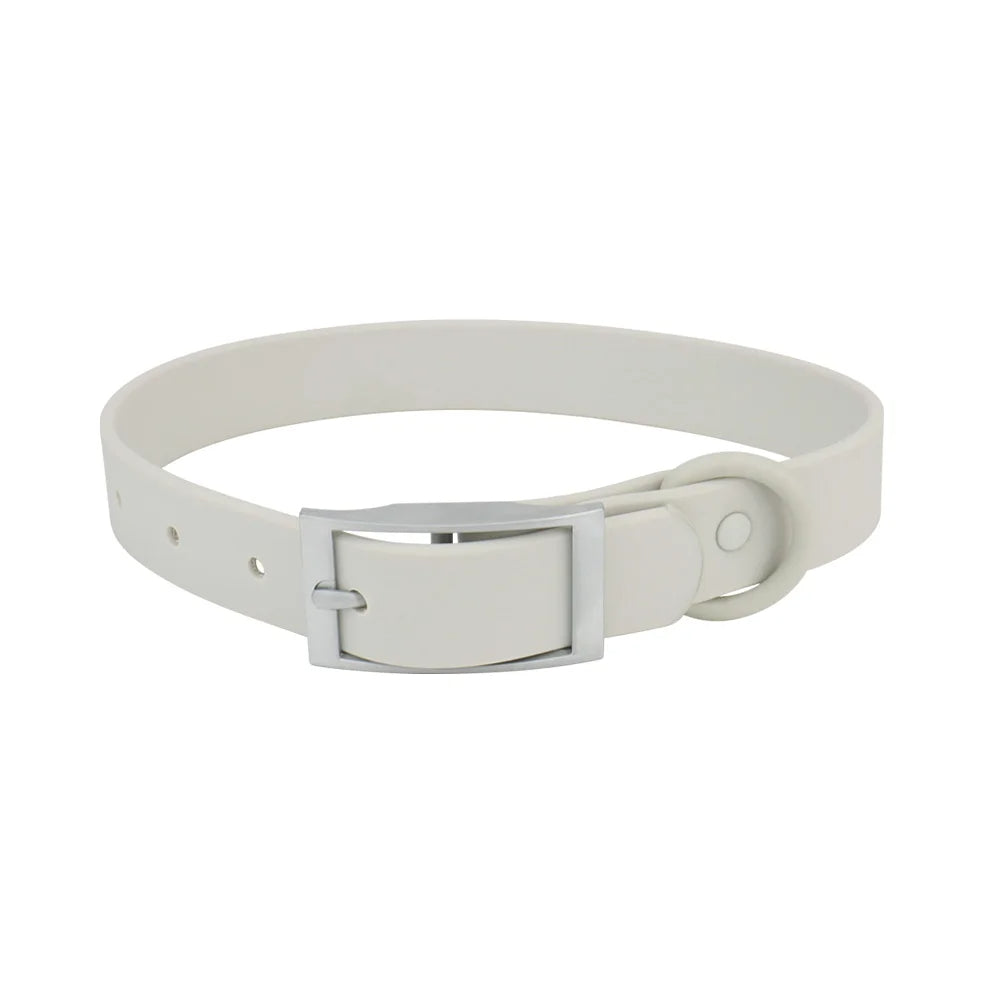 Orange waterproof PVC dog collar, adjustable, designed for comfort and outdoor durability