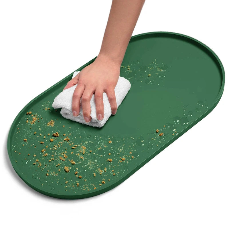 Unisex waterproof silicone feeding mat for pets, gray, non-slip surface prevents spills, durable