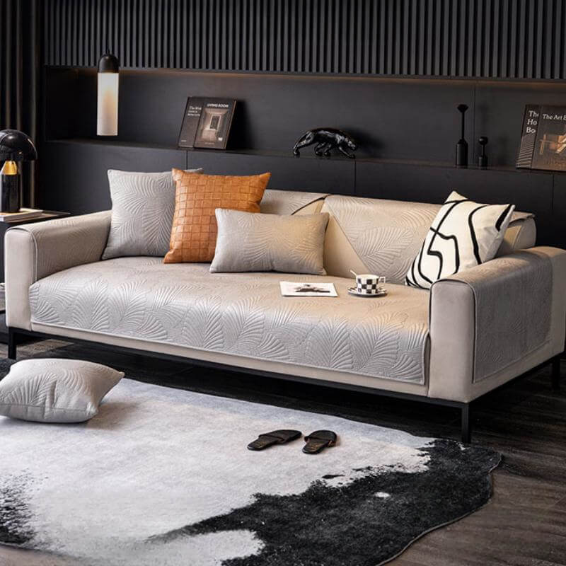 Close-up of a scratch-resistant couch cover fabric, showing texture, for furniture protection