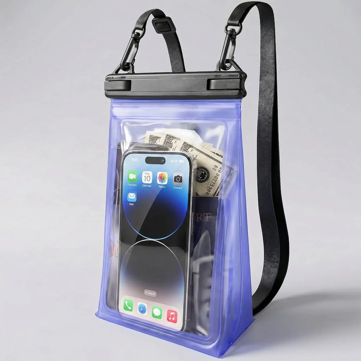 Durable dry bag phone protector with extra storage. Perfect for travel, outdoor & water sports.