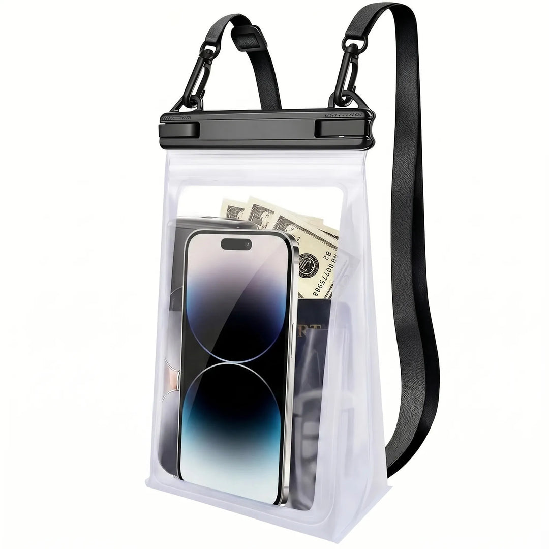 Transparent touchscreen phone protector with waterproof seal. Keep your device safe during water sports.