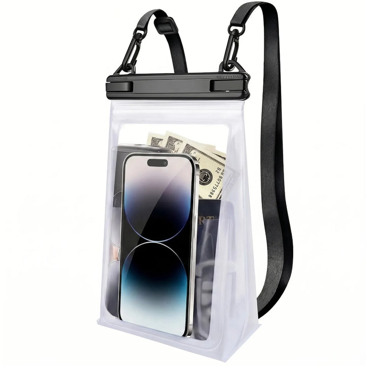 Transparent touchscreen phone protector with waterproof seal. Keep your device safe during water sports.