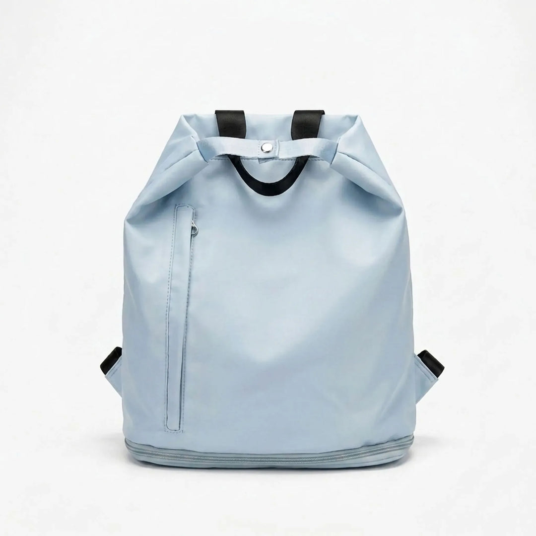 Black unisex wet/dry sports backpack with ventilated shoe compartment, perfect for gym, swim, and travel.