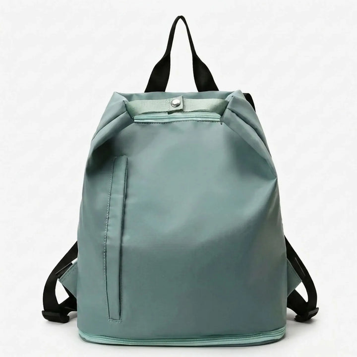 Spacious polyester wet dry workout backpack with dedicated shoe and wet compartments for active lifestyles.