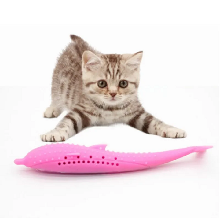 Unisex whale silicone pet chew toy for cats and small dogs, promoting dental health and interactive play.