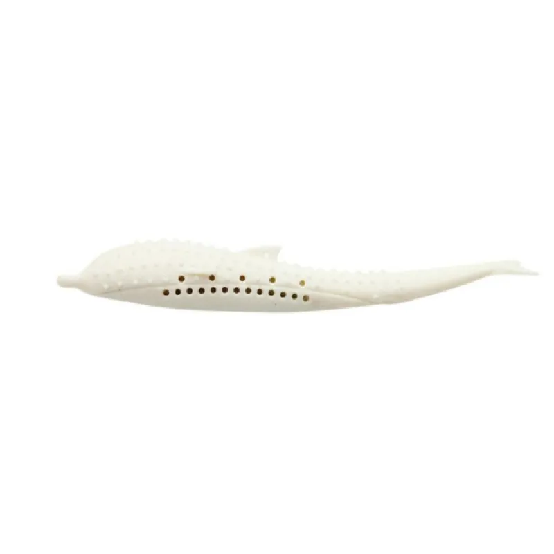 Blue whale-shaped silicone chew toy for cats, designed for dental care and durable play.