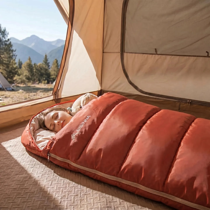 Unisex wide 3-season camping sleeping bag, ideal for comfortable outdoor backpacking & adult travel.