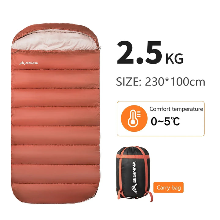 Comfortable unisex wide sleeping bag set up for 3-season camping in an outdoor tent scene.