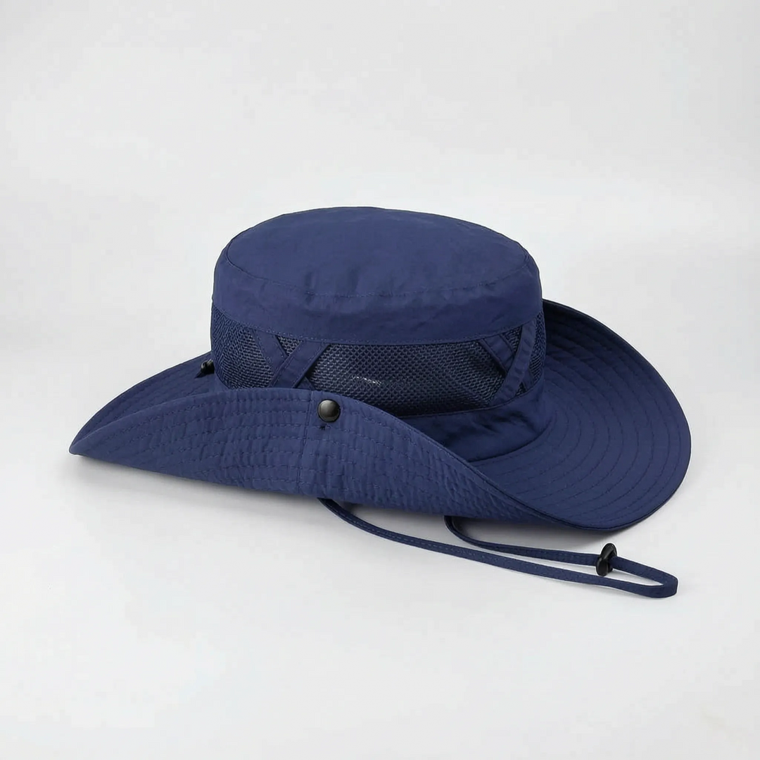 Wide brim sun protection fishing hat, unisex & breathable for all outdoor summer adventures.