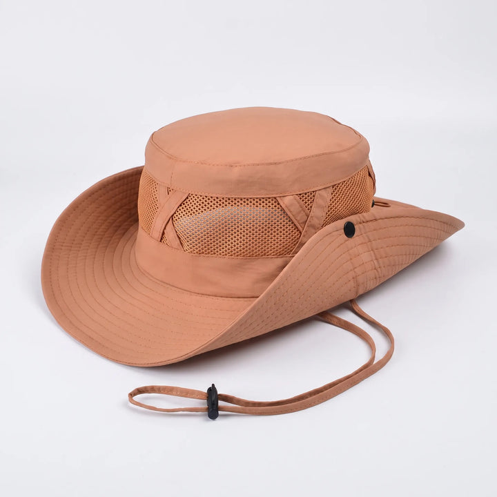 Adjustable unisex wide brim hat for maximum sun protection outdoors. Perfect for fishing, hiking.