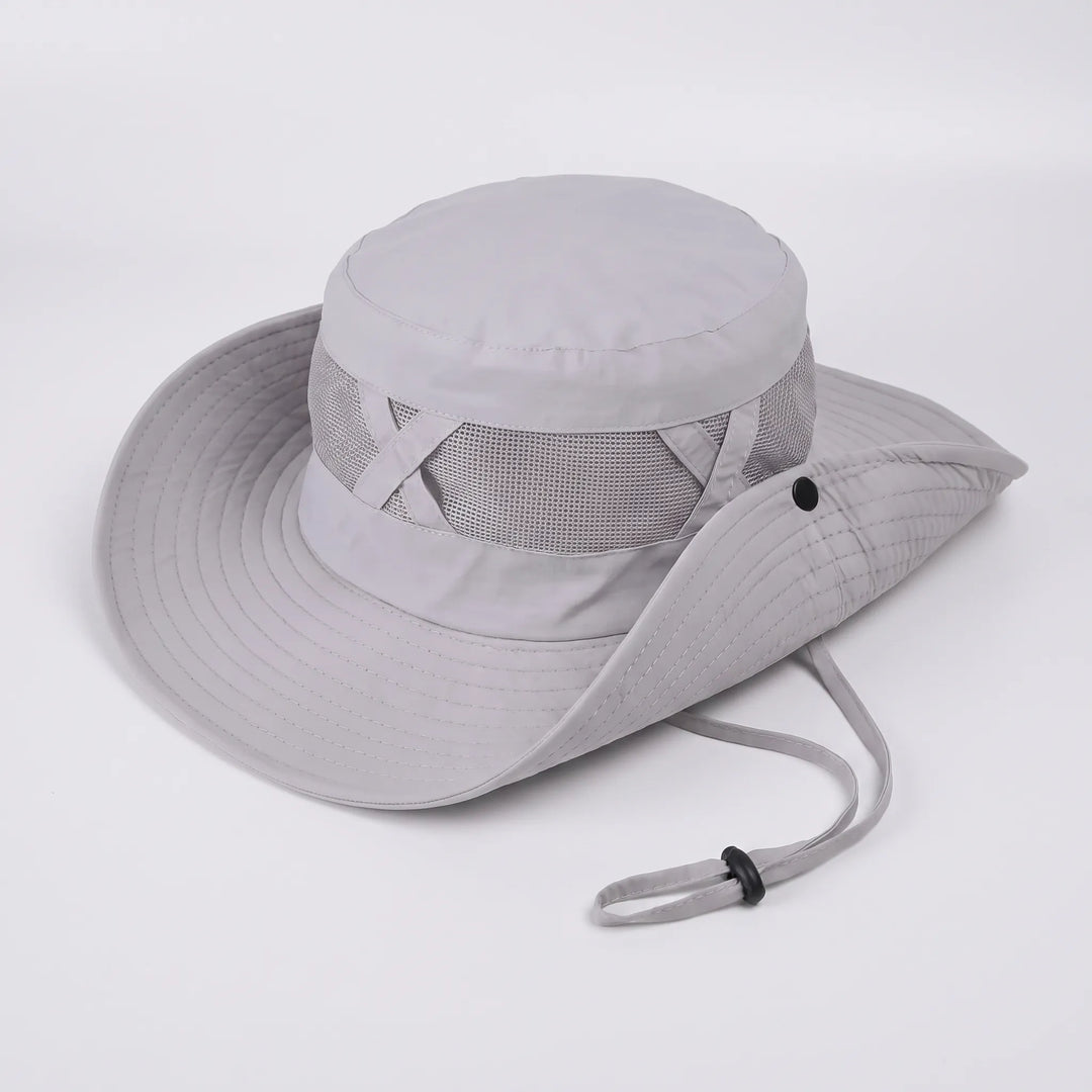 Breathable summer hat, unisex wide brim for sun protection fishing & outdoor travel.