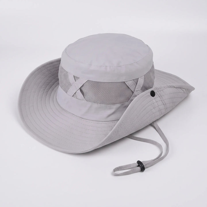 Breathable summer hat, unisex wide brim for sun protection fishing & outdoor travel.