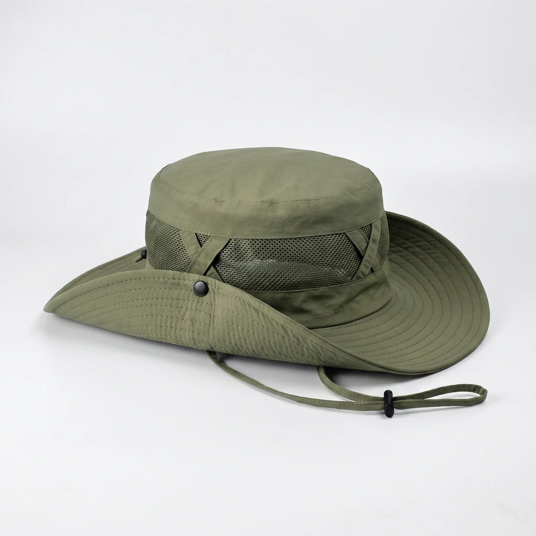 Versatile unisex wide brim sun hat for fishing, hiking, and outdoor travel. Adjustable & breathable.