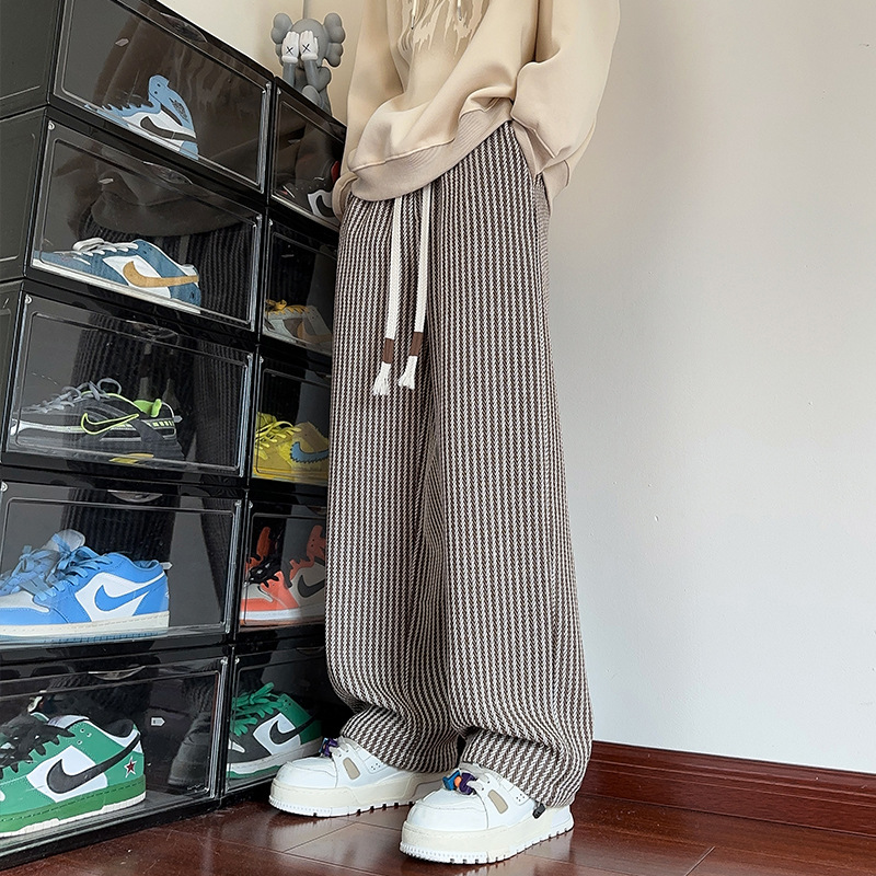Stylish herringbone wide-leg sweatpants, unisex design for casual or loungewear. Modern, comfortable & relaxed fit.