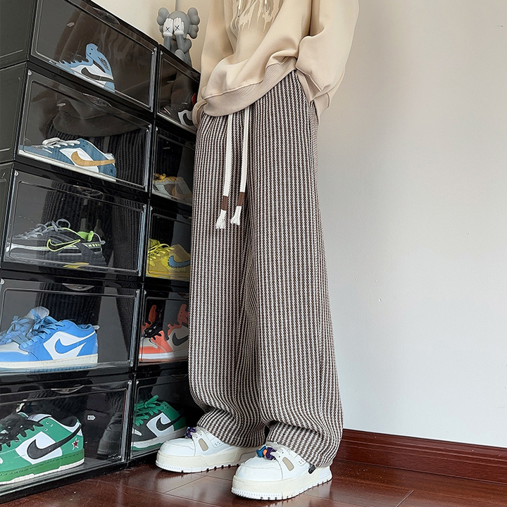 Stylish herringbone wide-leg sweatpants, unisex design for casual or loungewear. Modern, comfortable & relaxed fit.