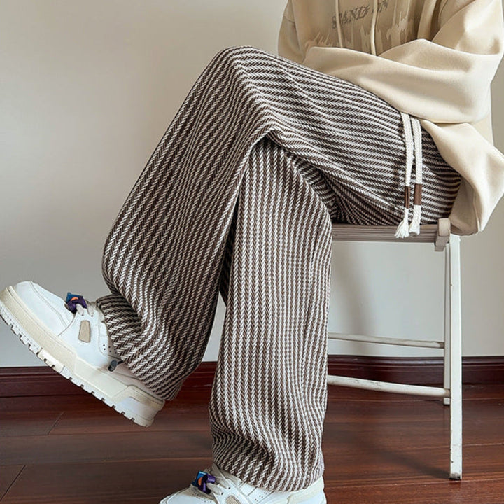 Unisex wide-leg sweatpants in a herringbone pattern, perfect for comfortable, everyday casual wear and modern fashion.