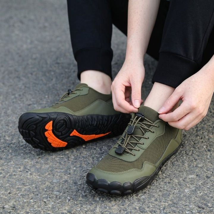 Flexible & supportive wide toe box orthopedic hiking shoes for natural movement & comfort.