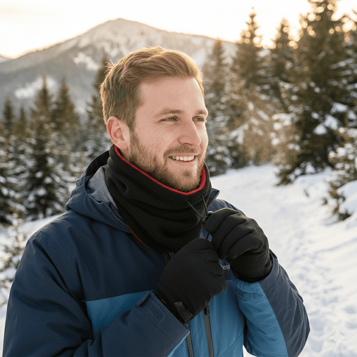 Marine blue windproof neck gaiter, essential cold weather gear for hiking, cycling & winter sports.
