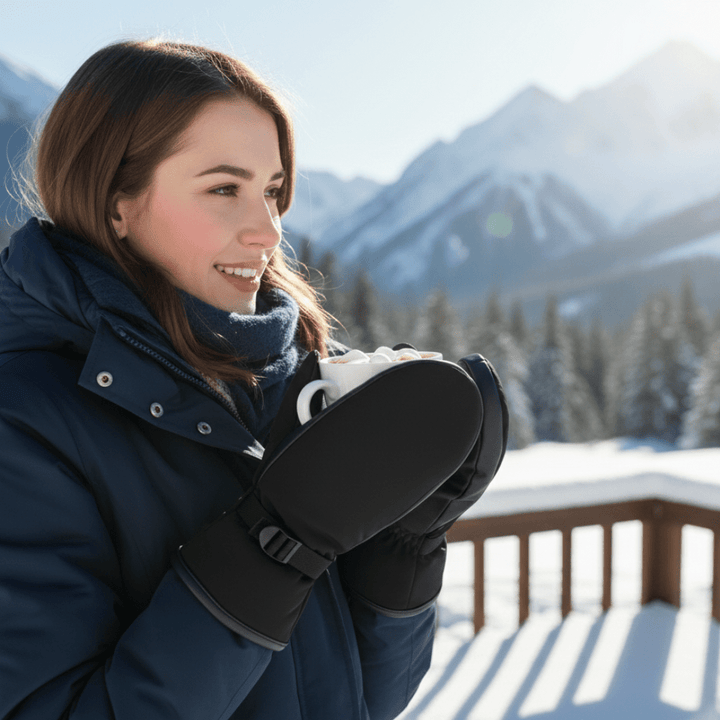 Warm thermal winter gloves with touchscreen capability for hiking in cold.