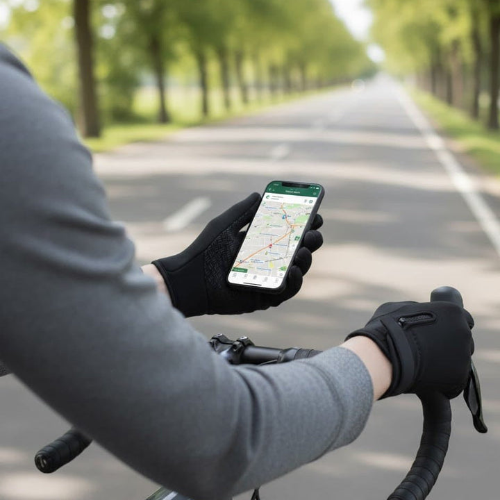 Black thermal touchscreen gloves for men & women. Perfect for outdoor activities & phone use.