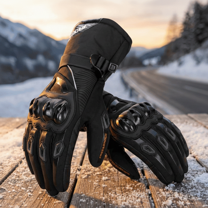 Unisex winter motorcycle gloves: insulated, waterproof, and protective for cold weather riding comfort.