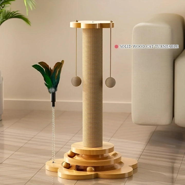 Interactive wooden cat scratcher and play toy, perfect for pets' scratching and recreation needs