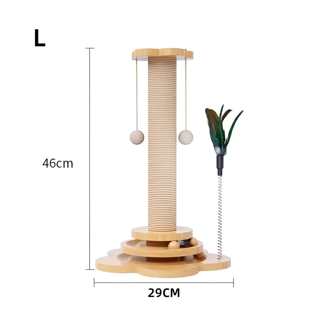 Eco-friendly wooden cat scratching post, designed for unisex feline entertainment and claw health