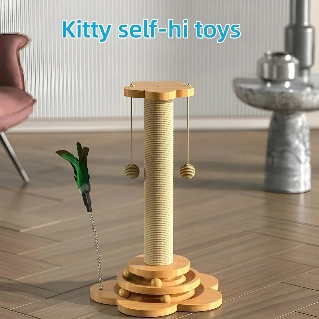 Unisex cat play & scratch toy made of natural wood, providing hours of entertainment for pets