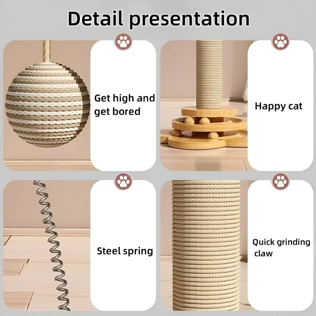 Stylish wooden cat scratcher & play toy, a robust pet supply for adventurous and playful felines