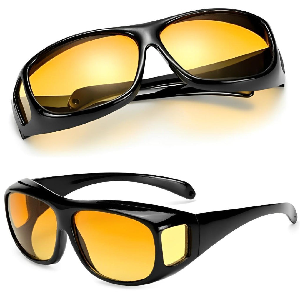 Unisex yellow tint driving glasses reduce glare for enhanced night vision & improved road safety. Anti-glare eyewear.
