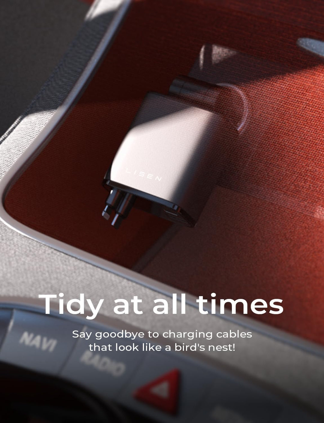 Dual port 69W universal retractable USB car charger for fast charging multiple tech accessories simultaneously.
