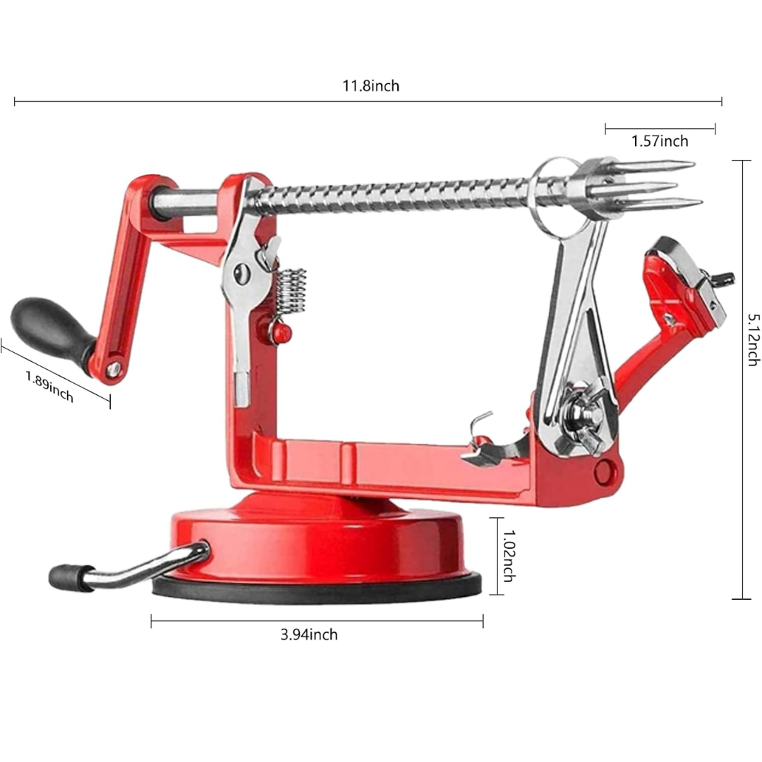 Versatile fruit peeler, slicer, and corer, ideal for making apple pies, snacks, and salads.