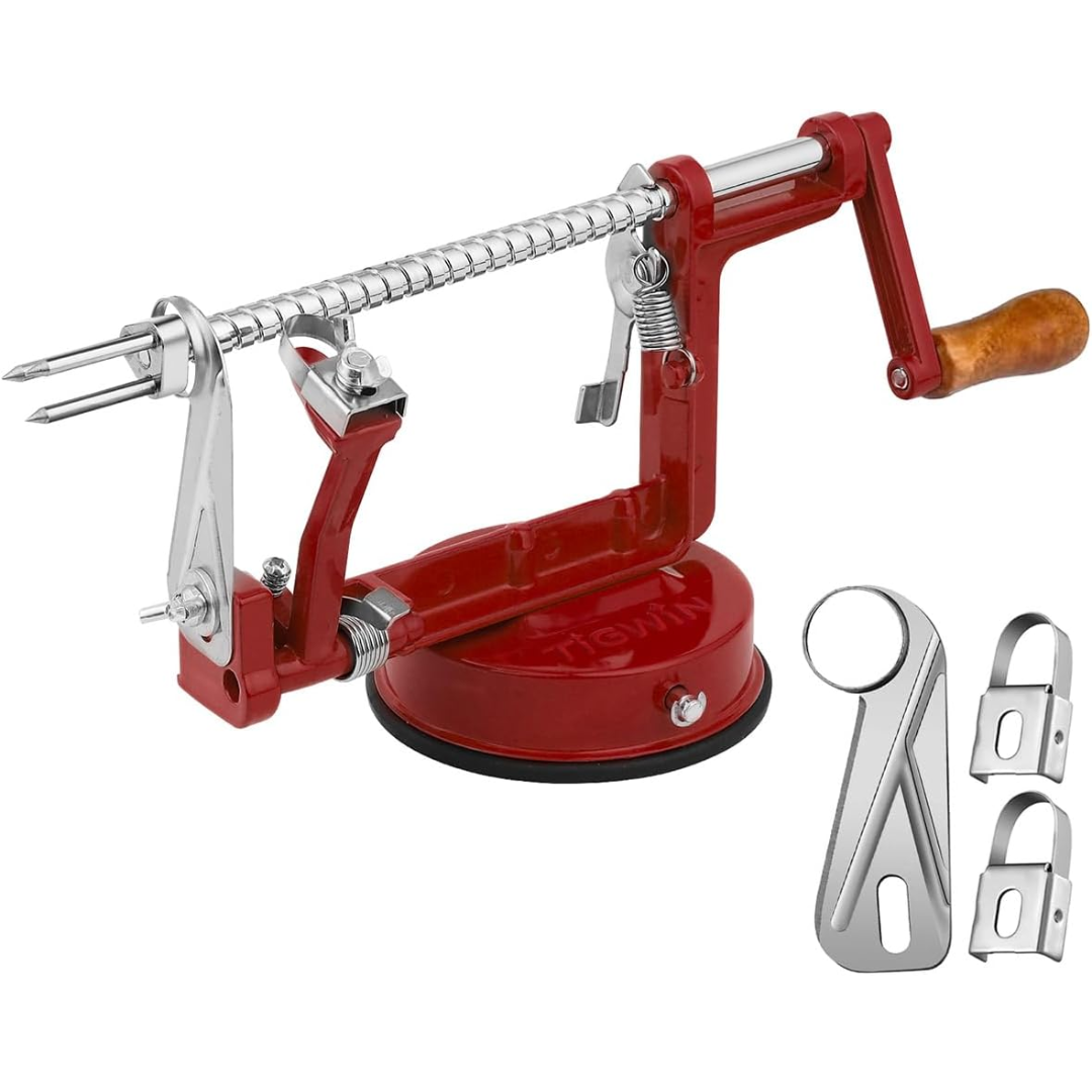 Close-up of the robust suction base, highlighting secure grip for the apple and potato peeler.