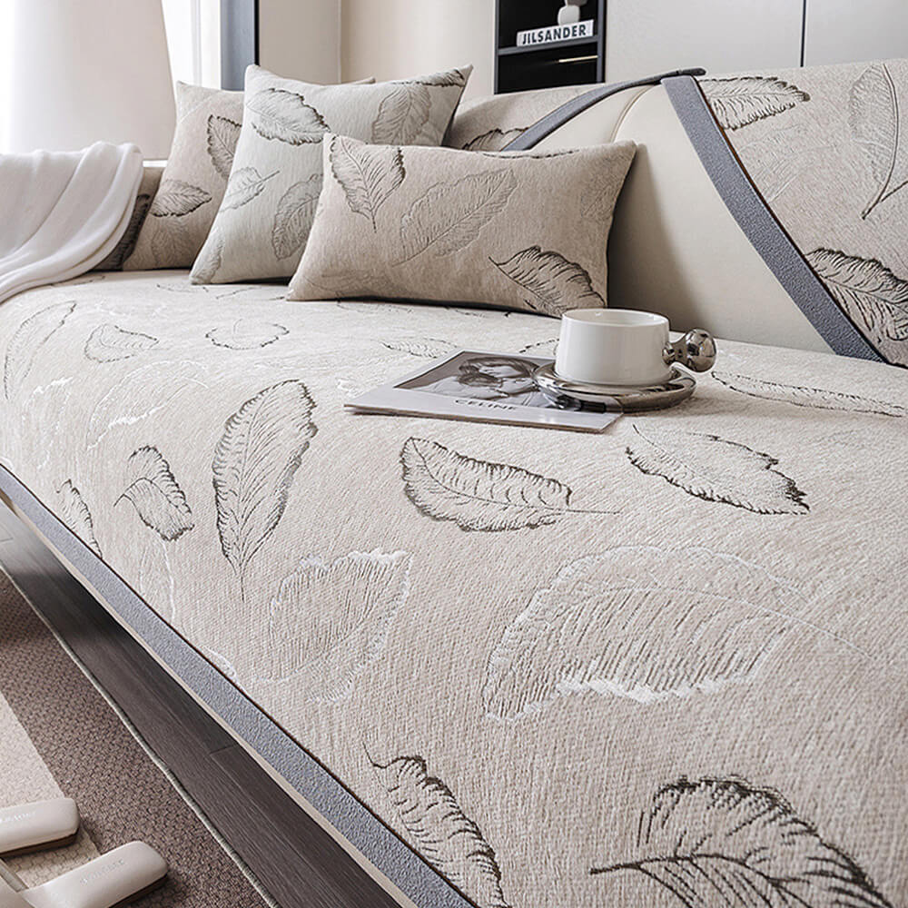 Stylish leaf-textured chenille sofa cover, an excellent non-slip and easy-clean solution for families.