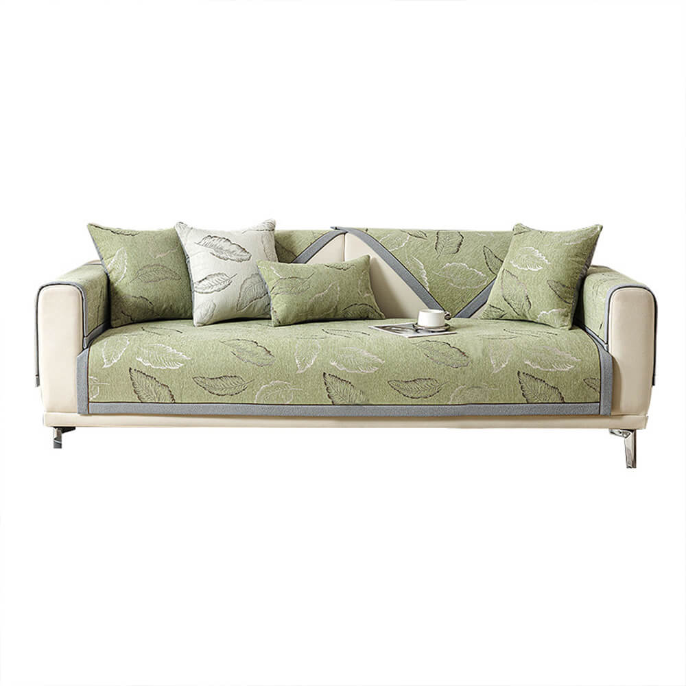 Durable chenille sectional cover with a charming leaf pattern, providing non-slip pet-friendly protection.